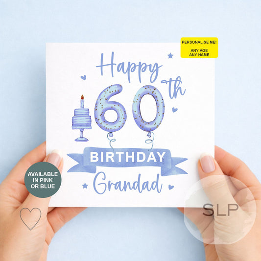Personalised Milestone Birthday Card – 60th, 65th, 70th – Nanny, Nana, Grandma, Grandad Birthday – Pink or Blue