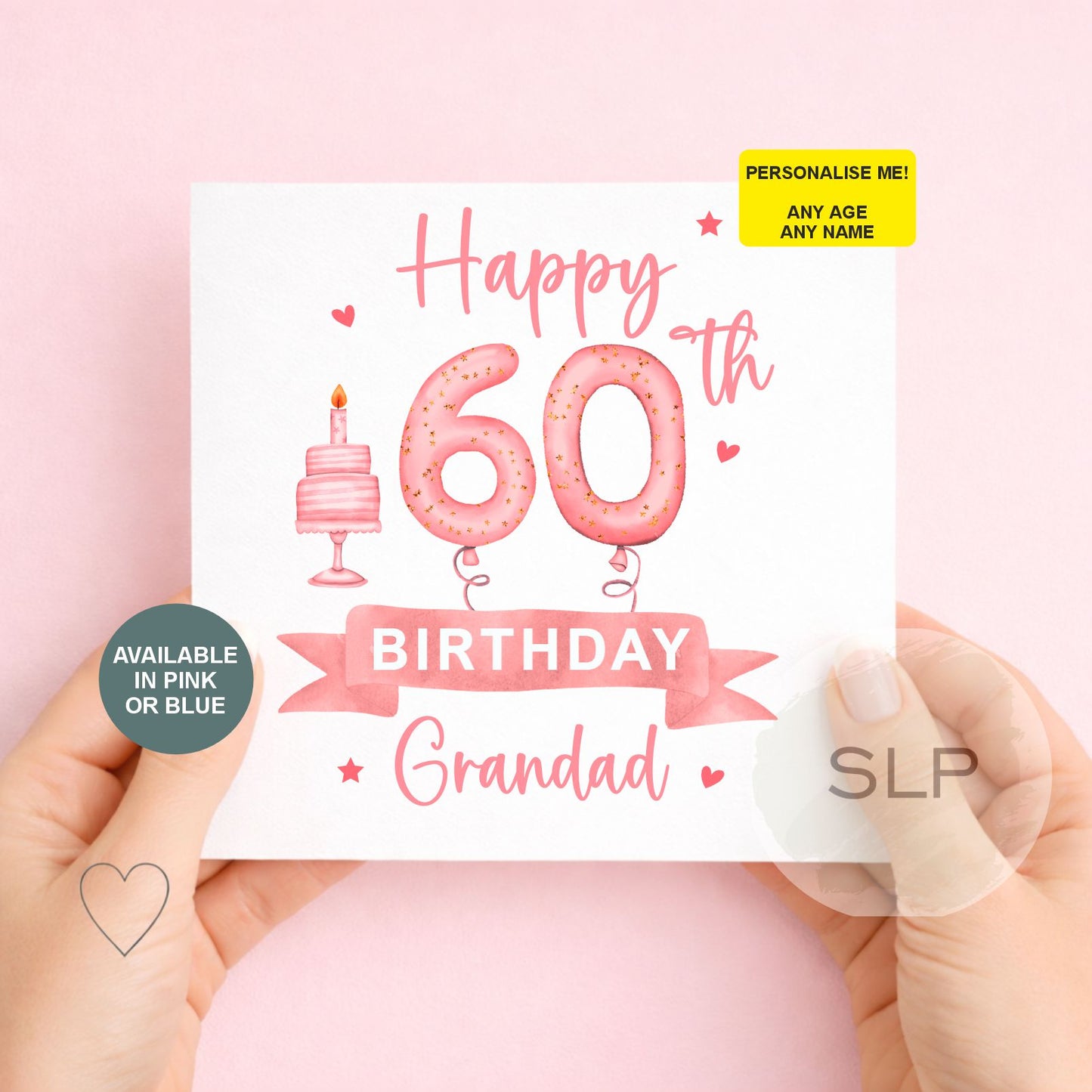Personalised Milestone Birthday Card – 60th, 65th, 70th – Nanny, Nana, Grandma, Grandad Birthday – Pink or Blue