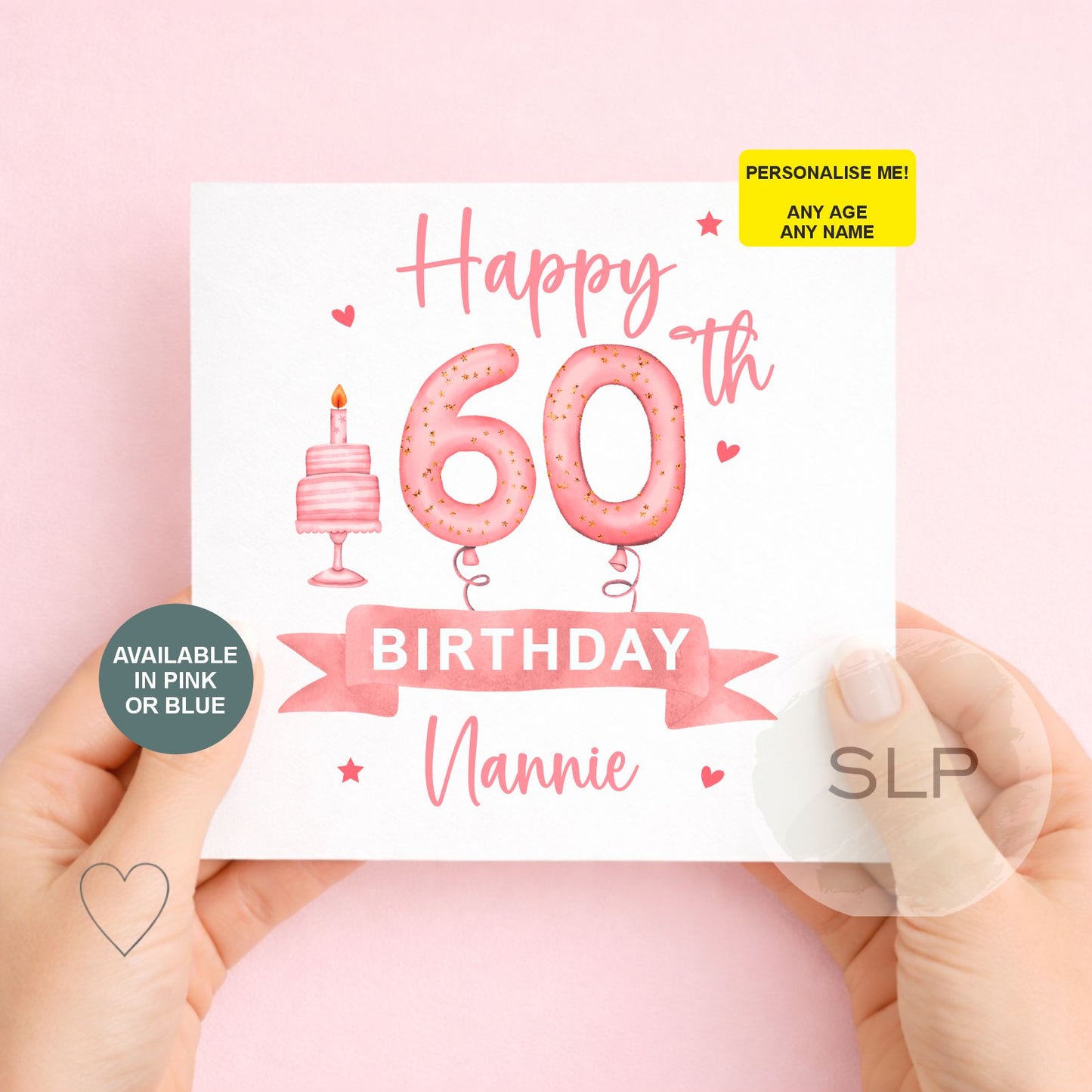 Personalised Milestone Birthday Card – 60th, 65th, 70th – Nanny, Nana, Grandma, Grandad Birthday – Pink or Blue
