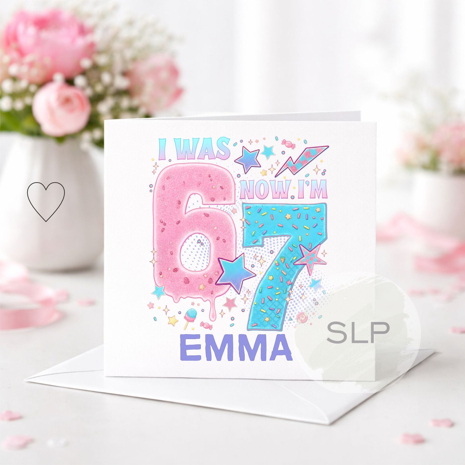 Personalised Kids Birthday Card - I Was 6 Now I'm 7 Design, 6 7 Trend 7th Birthday Card for Girls |  | I Was 6 Now I’m 7 Card