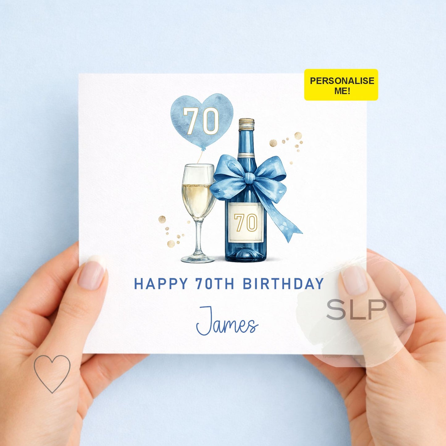 Personalised 70th Birthday Card for Him, Blue & Gold 70 Birthday Card, Custom Name 70th Birthday Card, Dad Grandad Card