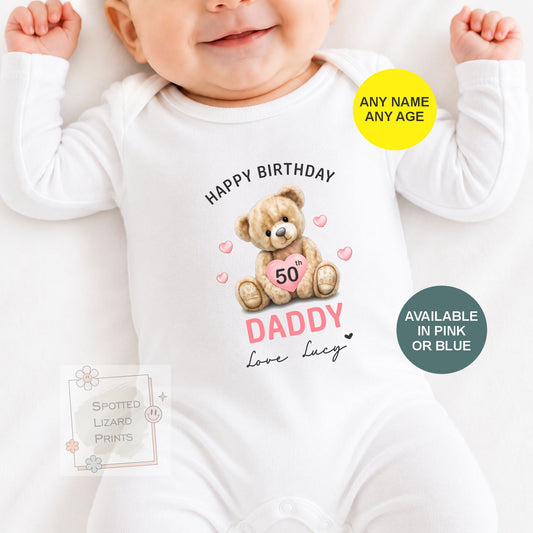 Personalised Happy Birthday Daddy Baby Vest | 30th 40th 50th 60th Birthday Daddy Outfit | Sleepsuit Gift from Baby | Dad Birthday
