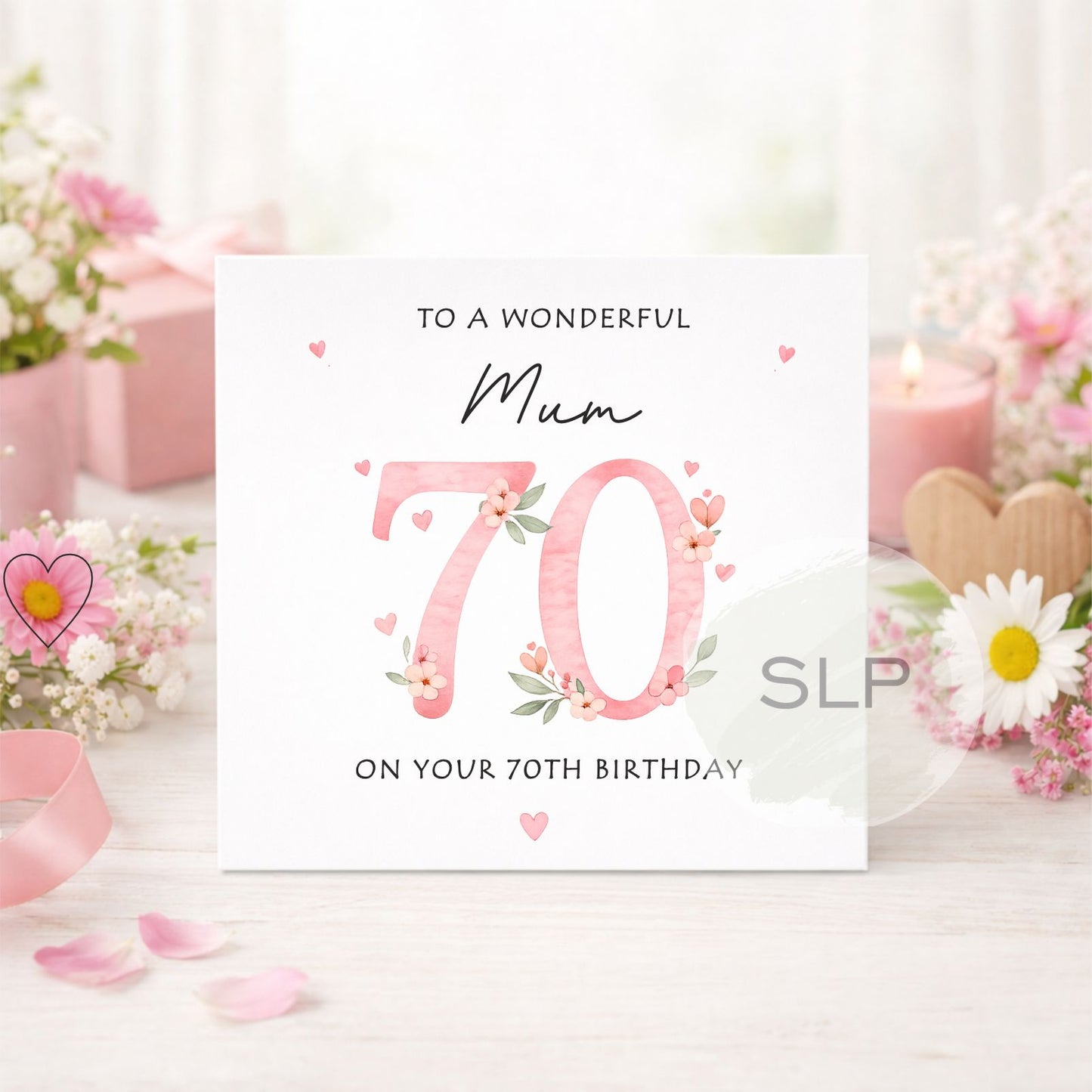 Personalised 70th Birthday Card – Floral Pink 70 – Custom Mum, Nan or Any Name