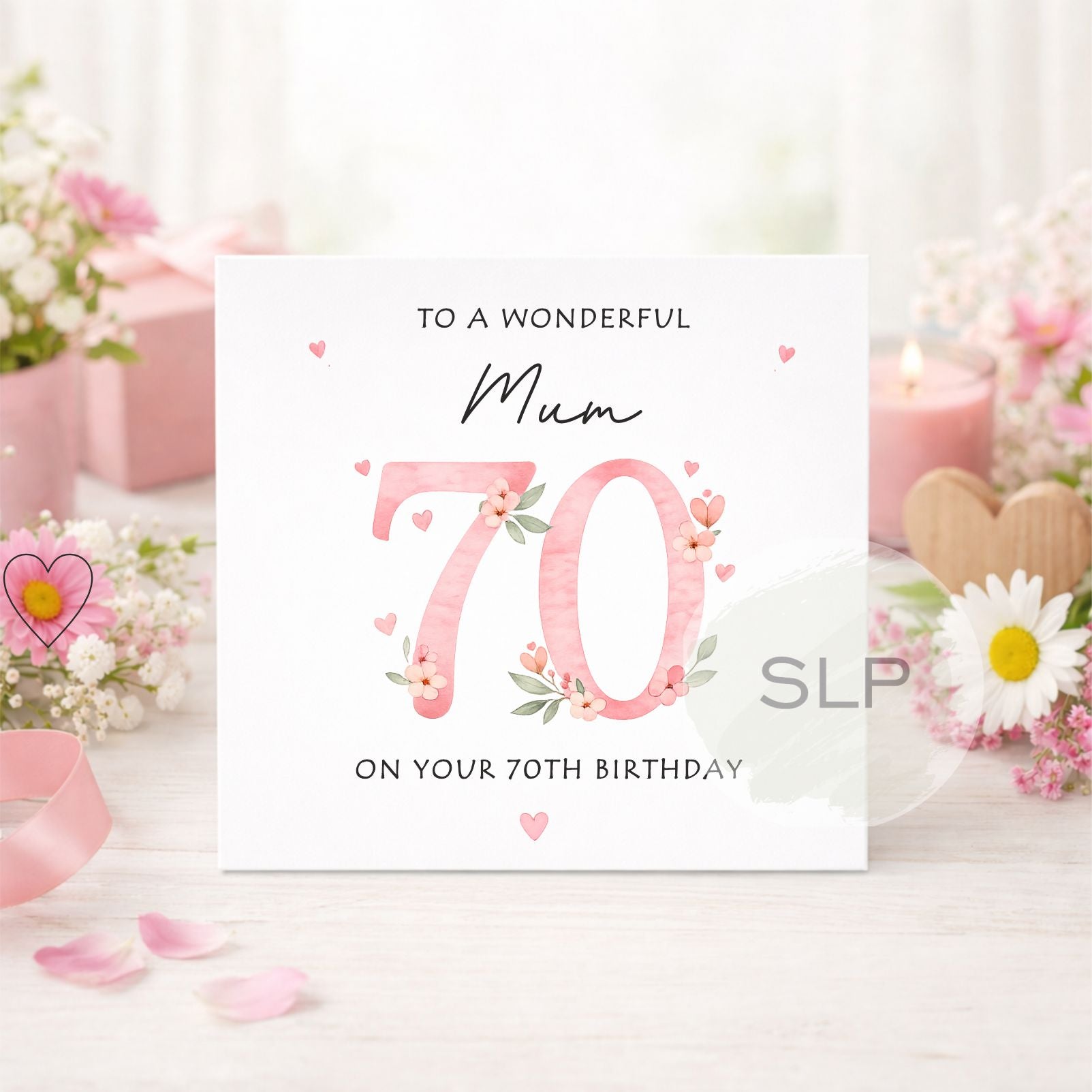Personalised 70th Birthday Card – Floral Pink 70 – Custom Mum, Nan or Any Name