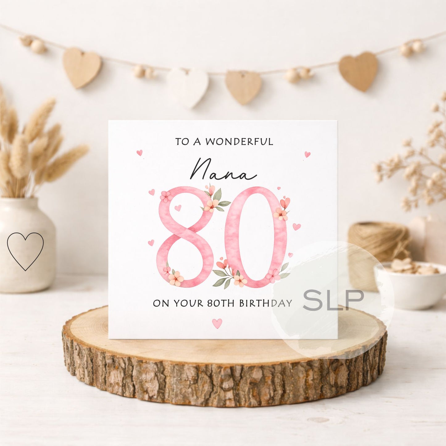 Personalised 80th Birthday Card – Floral Pink 80 – Custom Mum, Nan or Any Name