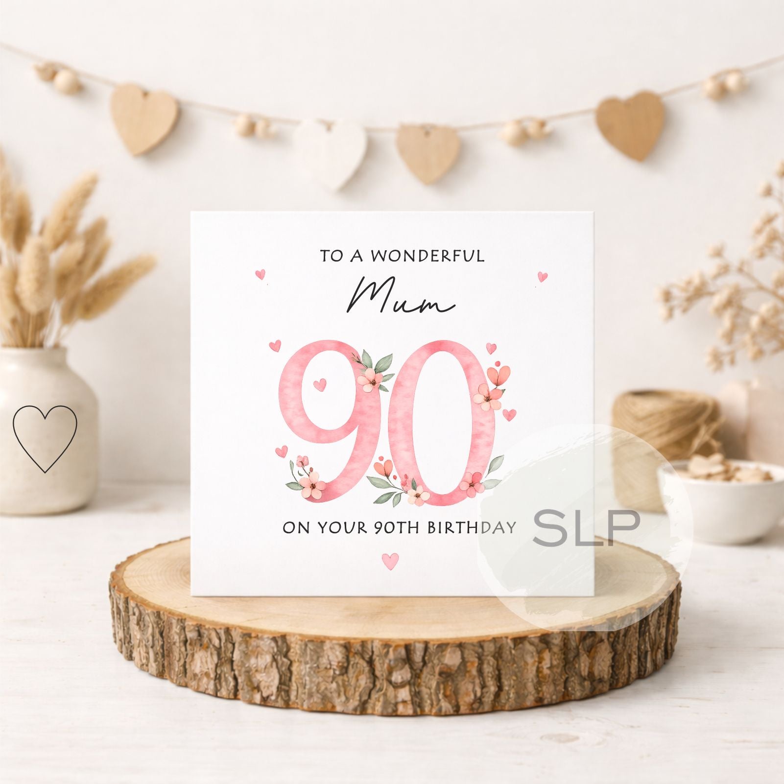 Personalised 90th Birthday Card – Floral Pink 90 – Custom Mum, Nan or Any Name