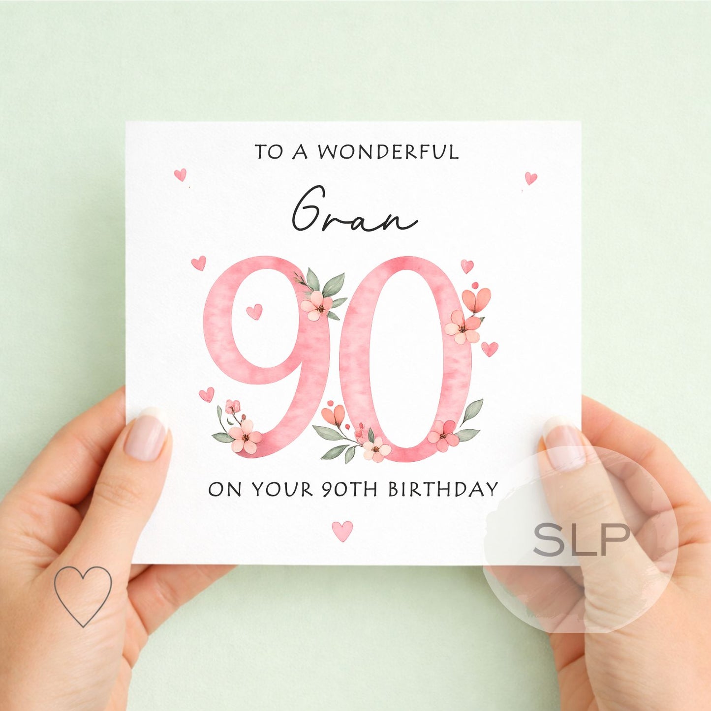 Personalised 90th Birthday Card – Floral Pink 90 – Custom Mum, Nan or Any Name