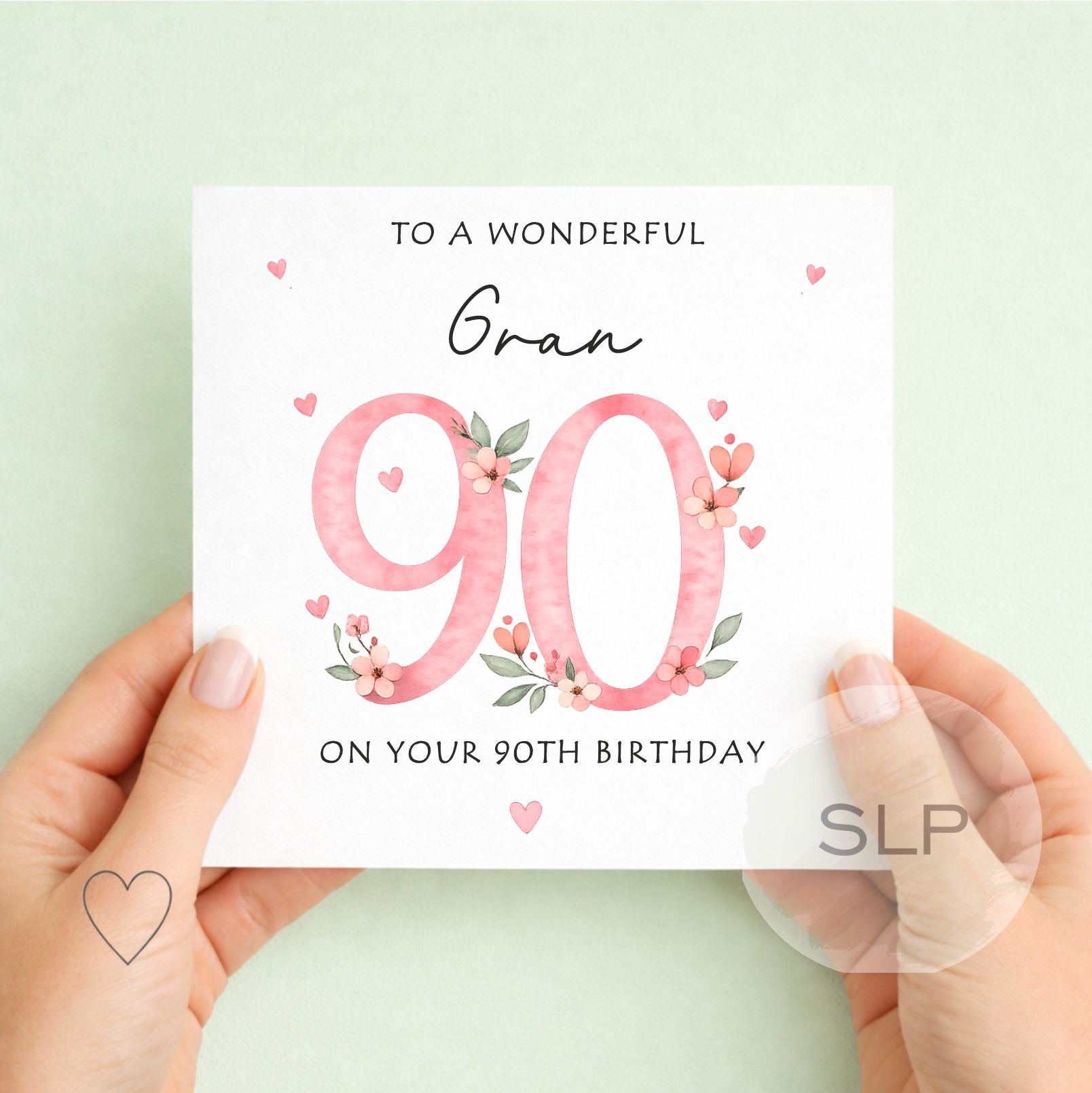 Personalised 90th Birthday Card – Floral Pink 90 – Custom Mum, Nan or Any Name