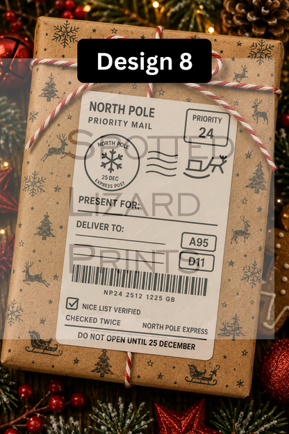Personalised Christmas Gift Labels | North Pole Priority Mail Parcel Stickers | Blank or Custom Name Christmas Present Labels