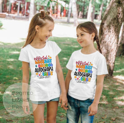 School Leaver Autograph T-Shirts | End Of Year Leavers Tops |  Last Day Nursery | Preschool leavers | Friends Sign Their Names