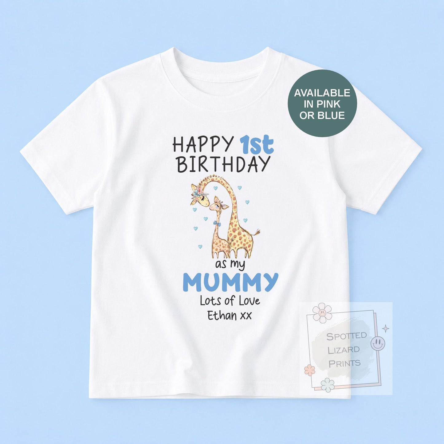 Personalised 1st Birthday Outfit, Happy 1st Birthday as My Mummy Sleepsuit, First Birthday Baby T-Shirt, Custom Baby Gift, Giraffe