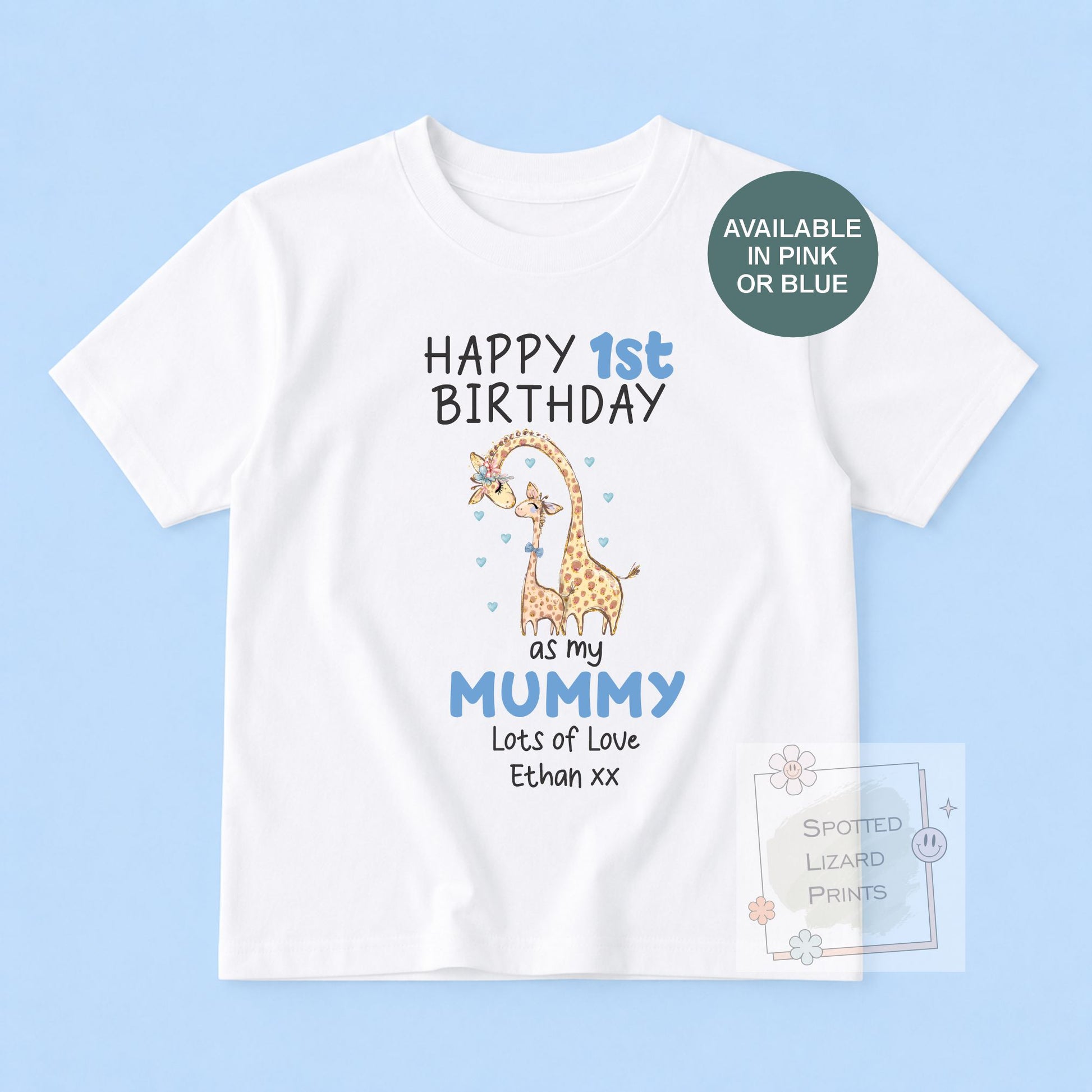 Personalised 1st Birthday Outfit, Happy 1st Birthday as My Mummy Sleepsuit, First Birthday Baby T-Shirt, Custom Baby Gift, Giraffe