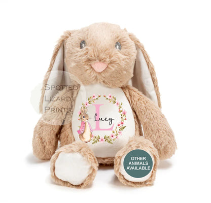 Personalised Peter Rabbit Style Plush Toy | Floral Bunny Baby Gift | New Baby, Christening & Birthday Gift