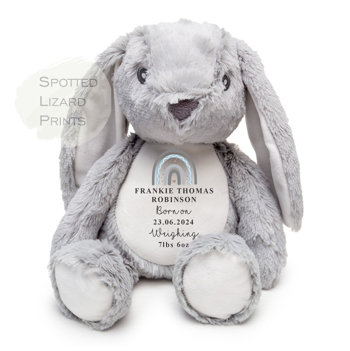 Birthday announcement rabbit soft toy