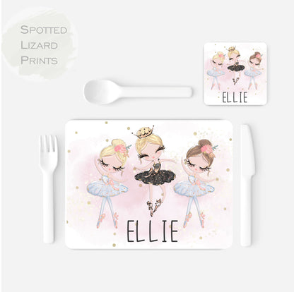 Personalised Ballet Placemat and Coaster Set, Kid's Dinner Set, Ballet gift, Children's Birthday Gift, Ballerina Placemat