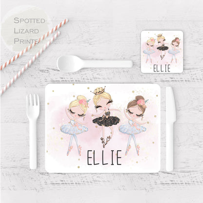 Personalised Ballet Placemat and Coaster Set, Kid's Dinner Set, Ballet gift, Children's Birthday Gift, Ballerina Placemat