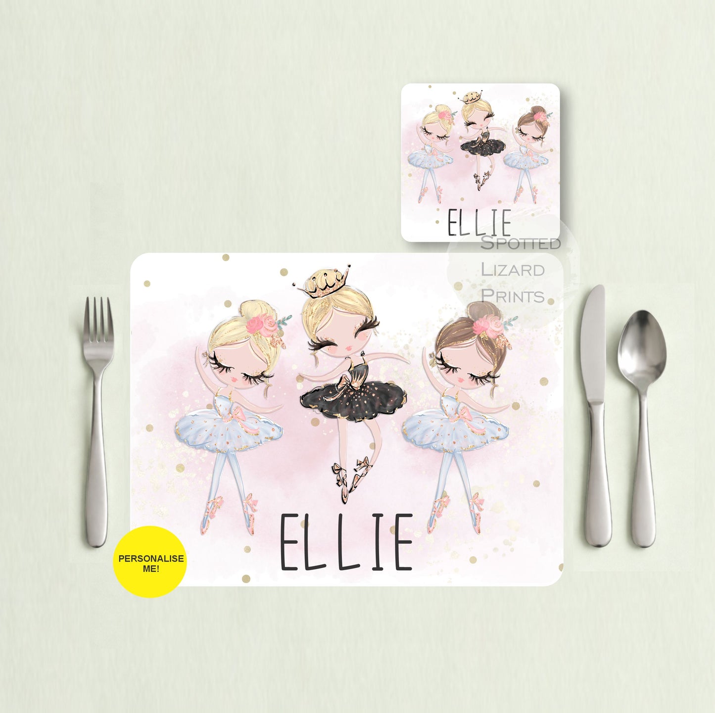 Gift for Kids - Personalised Placemat - Placemat and Coast set - Personalised Tableware - Personalised Coaster - 