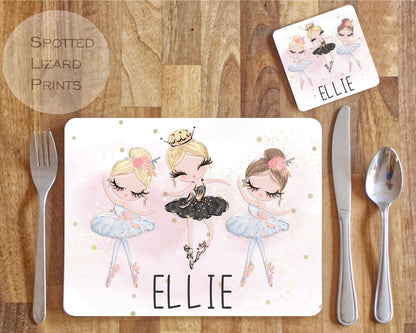 Personalised Ballet Placemat and Coaster Set, Kid's Dinner Set, Ballet gift, Children's Birthday Gift, Ballerina Placemat