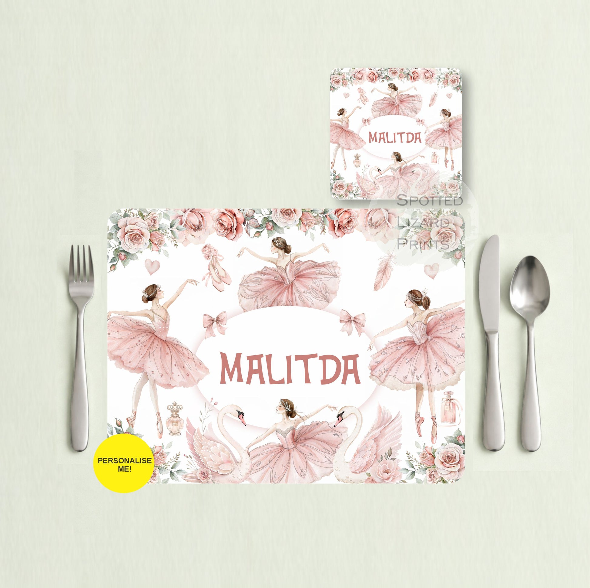 Gift for Kids - Personalised Placemat - Placemat and Coast set - Personalised Tableware - Personalised Coaster - 