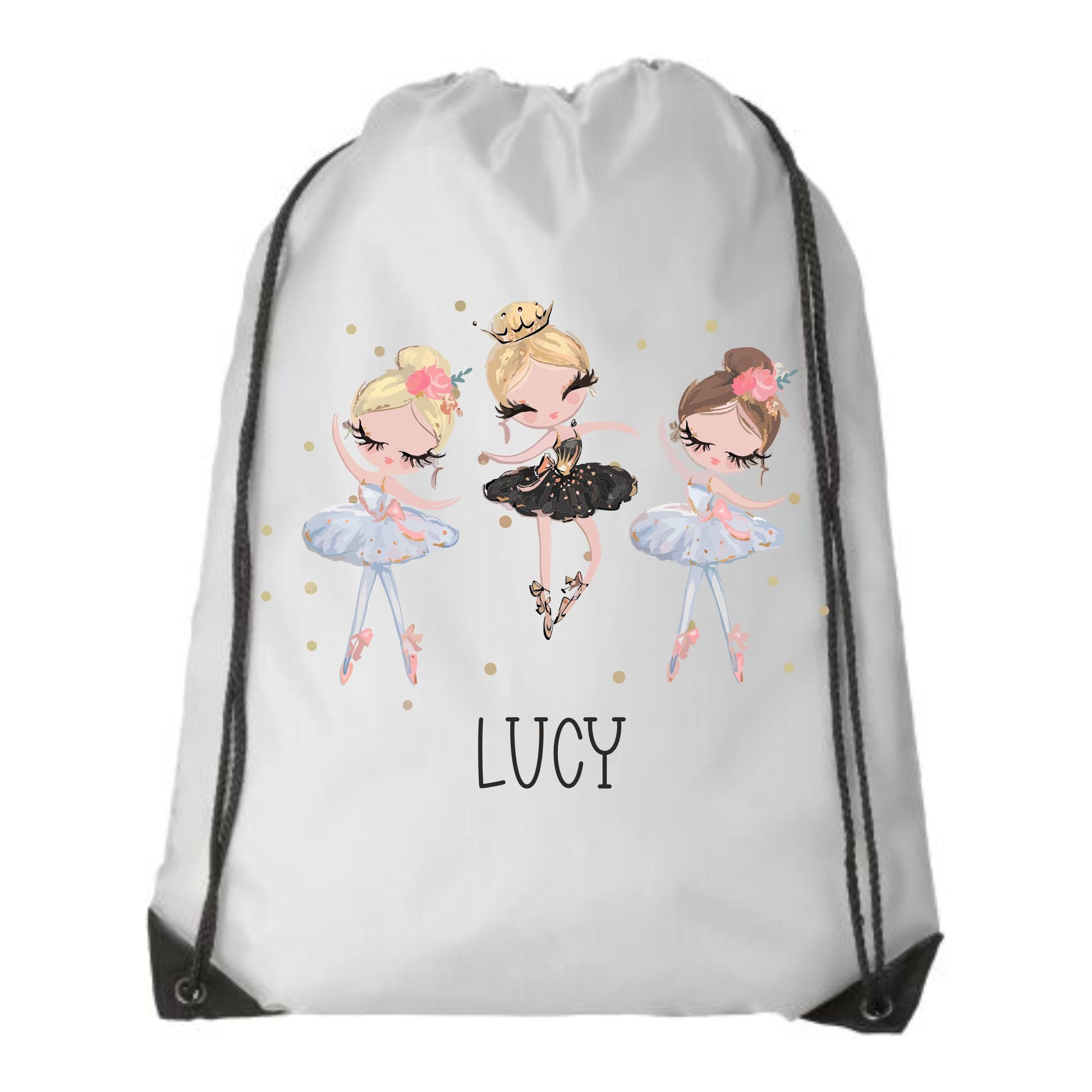 Personalised Drawstring Bag. Unique Hand printed Gifts for Children. Ballerina dance Bag