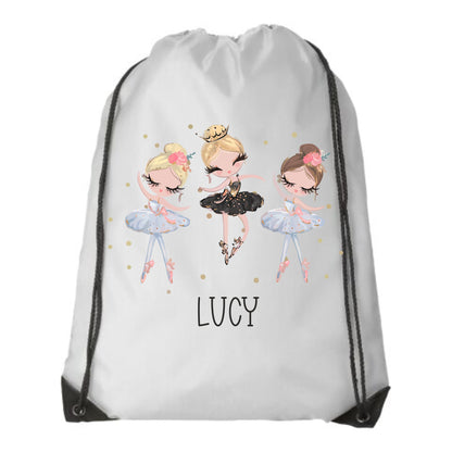 Personalised Drawstring Bag. Unique Hand printed Gifts for Children. Ballerina dance Bag