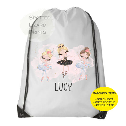 Drawstring Bag. Ballet. Personalised with a name.