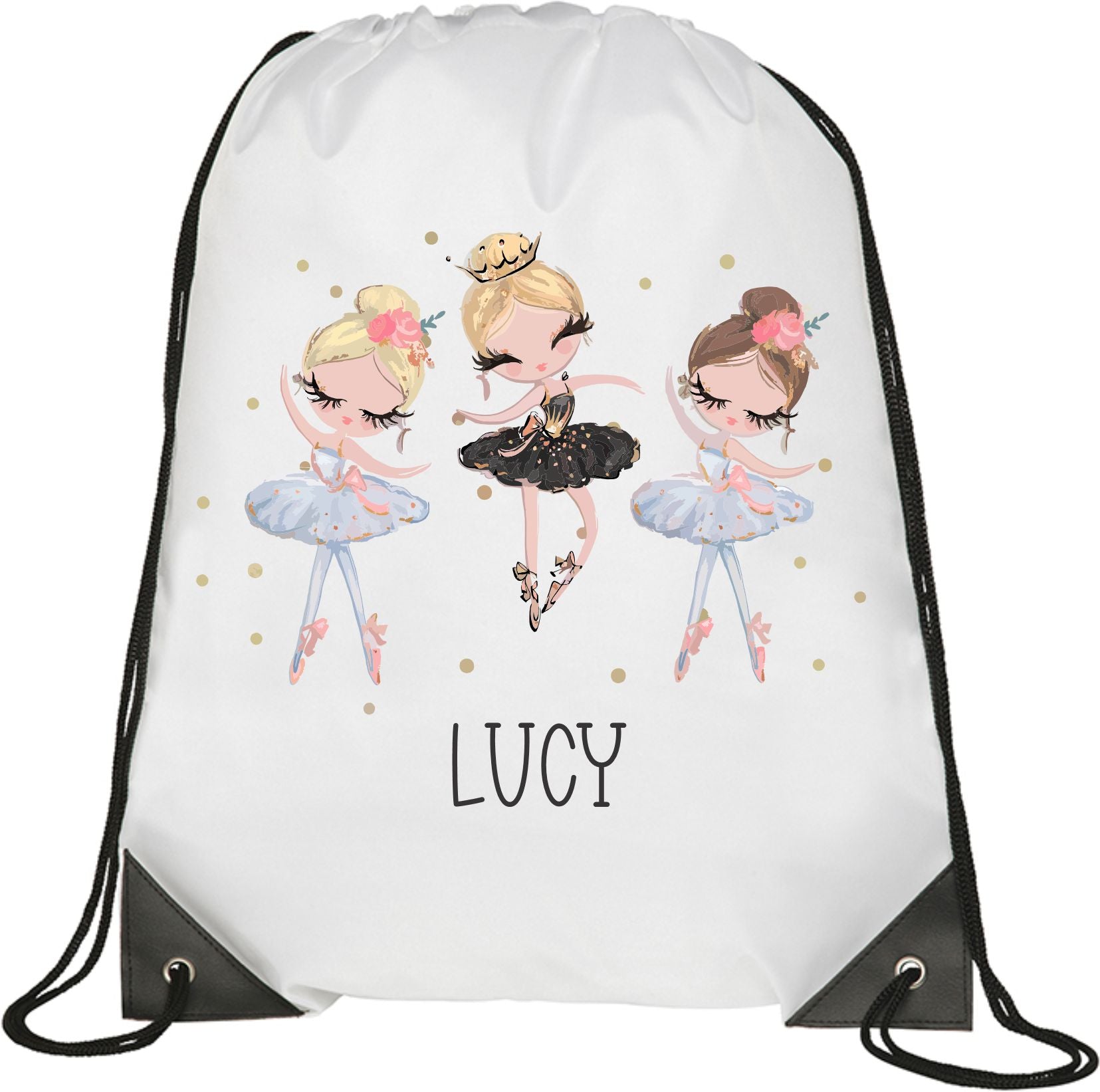 Personalised Drawstring Bag. Unique Hand printed back to School Gifts. Ballerina dance Bag.