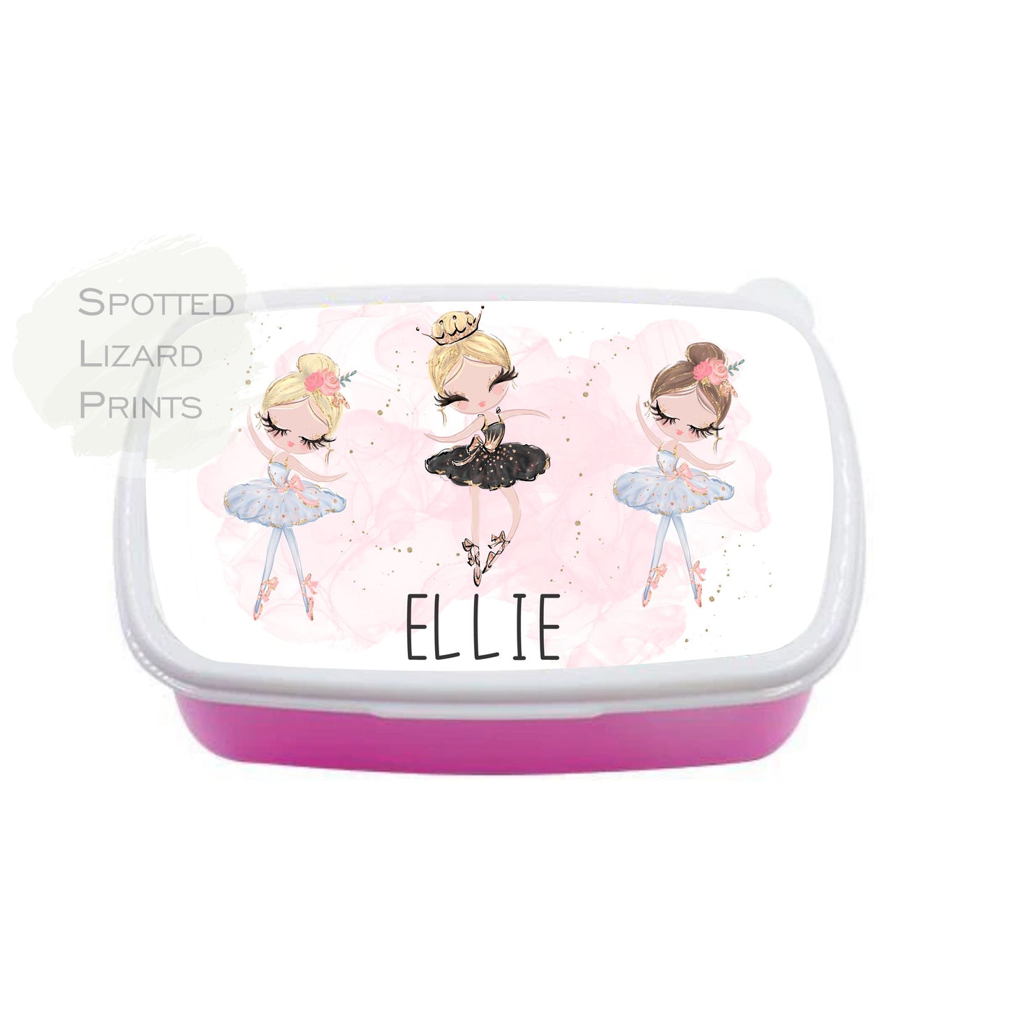 Pink Girls lunch box. Ballet. Personalised with a name.