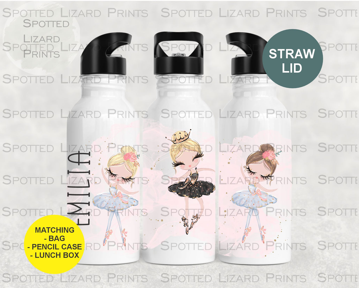 Aluminium water Bottle. Ballet. Personalised with a name.