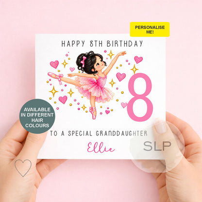 Personalised Ballet Dancer Birthday Card for Girls | Custom Ballerina Card | Name, Age, Relationship & Hair Colour
