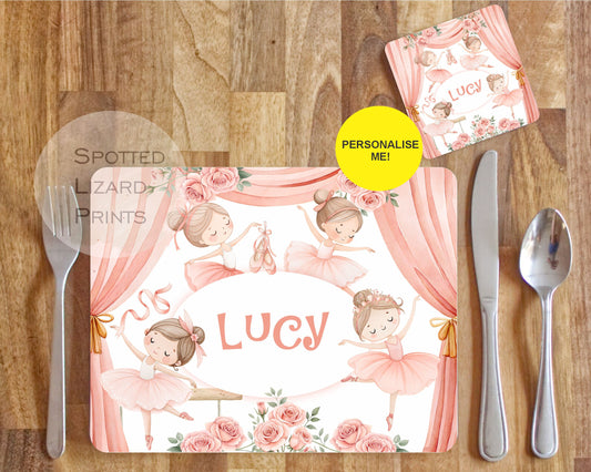 Personalised Ballerina children's Placemat and coaster set