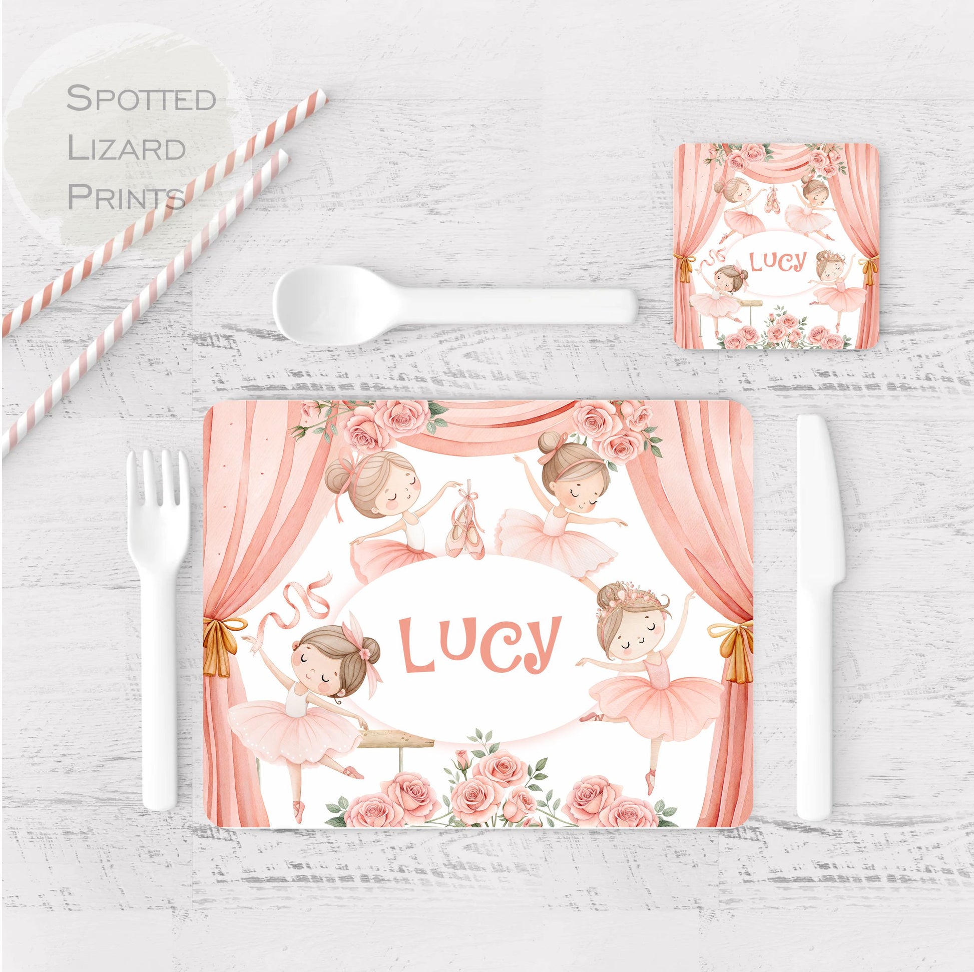 Personalised Ballerina children's Placemat and coaster set