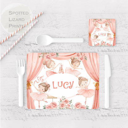 Personalised Ballerina children's Placemat and coaster set