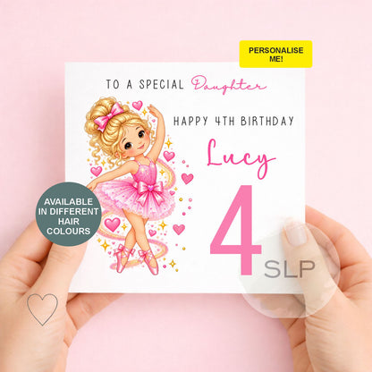 Personalised Ballet Dancer Birthday Card for Girls | Custom Ballerina Card | Name, Age, Relationship & Hair Colour