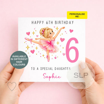Personalised Ballet Dancer Birthday Card for Girls | Custom Ballerina Card | Name, Age, Relationship & Hair Colour