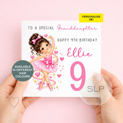 Personalised Ballet Dancer Birthday Card for Girls | Custom Ballerina Card | Name, Age, Relationship & Hair Colour