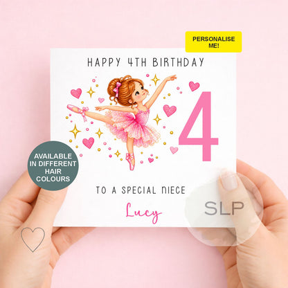 Personalised Ballet Dancer Birthday Card for Girls | Custom Ballerina Card | Name, Age, Relationship & Hair Colour