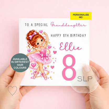 Personalised Ballet Dancer Birthday Card for Girls | Custom Ballerina Card | Name, Age, Relationship & Hair Colour