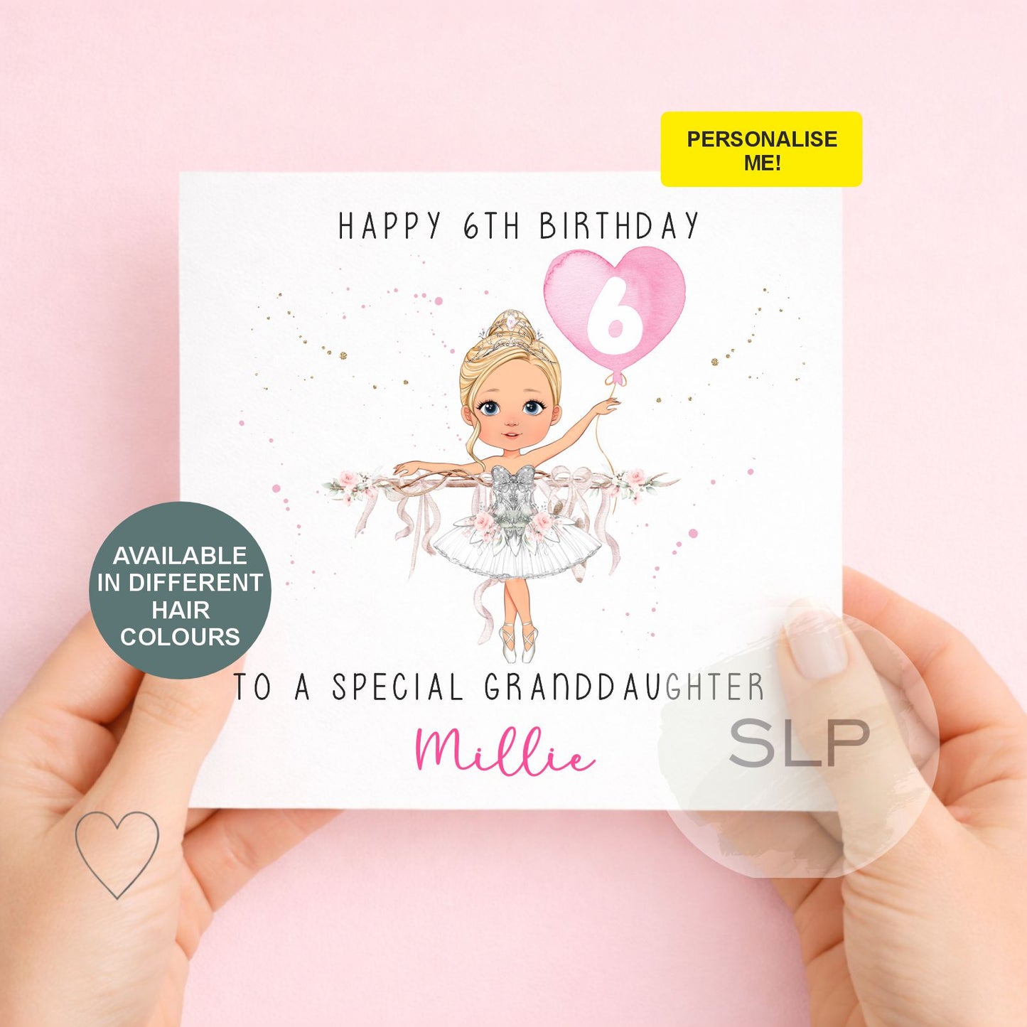 Personalised Ballerina Birthday Card – Custom Name, Age, Hair & Skin Tone – Girls Ballet Card