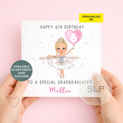 Personalised Ballerina Birthday Card – Custom Name, Age, Hair & Skin Tone – Girls Ballet Card