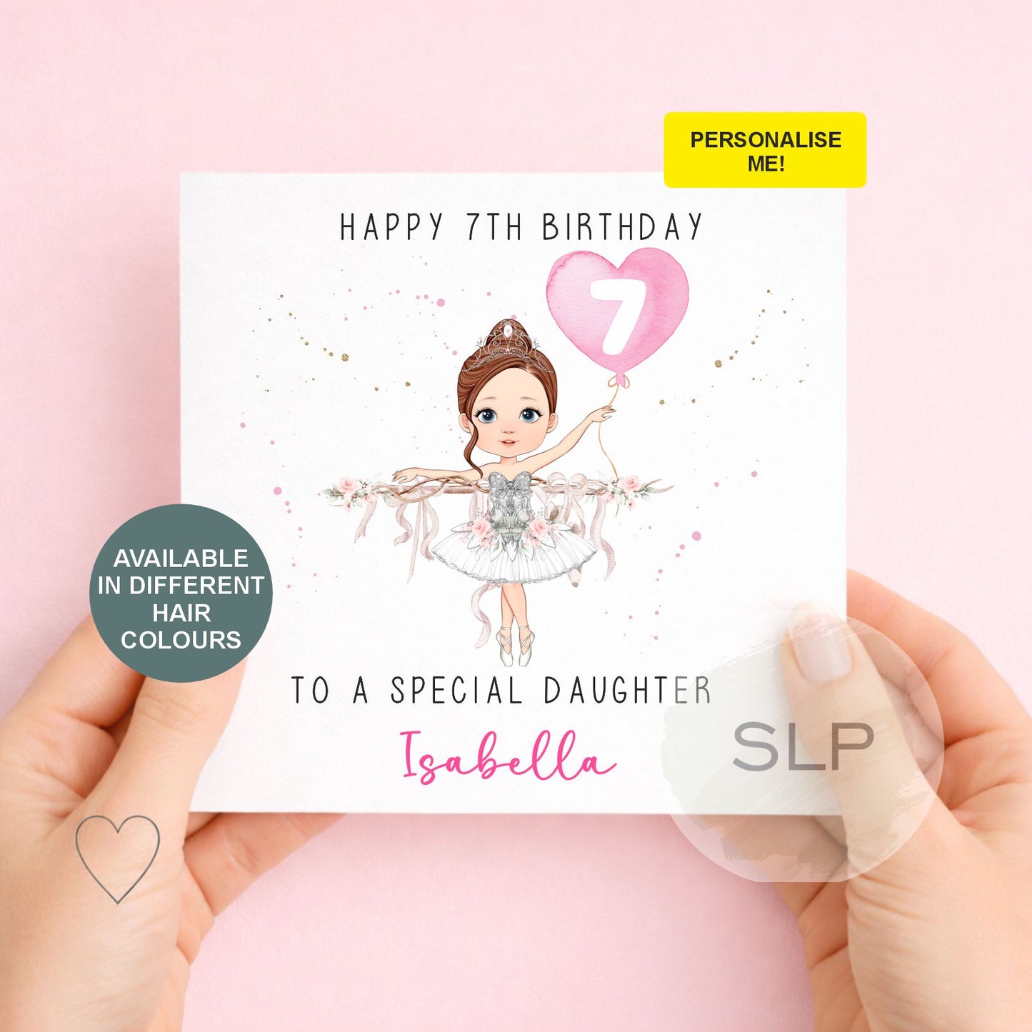 Personalised Ballerina Birthday Card – Custom Name, Age, Hair & Skin Tone – Girls Ballet Card