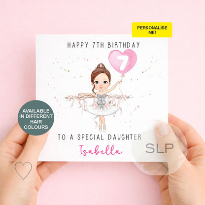 Personalised Ballerina Birthday Card – Custom Name, Age, Hair & Skin Tone – Girls Ballet Card