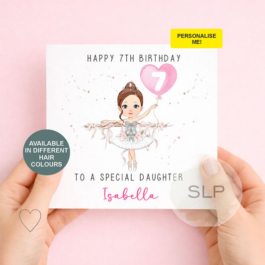 Personalised Ballerina Birthday Card – Custom Name, Age, Hair & Skin Tone – Girls Ballet Card