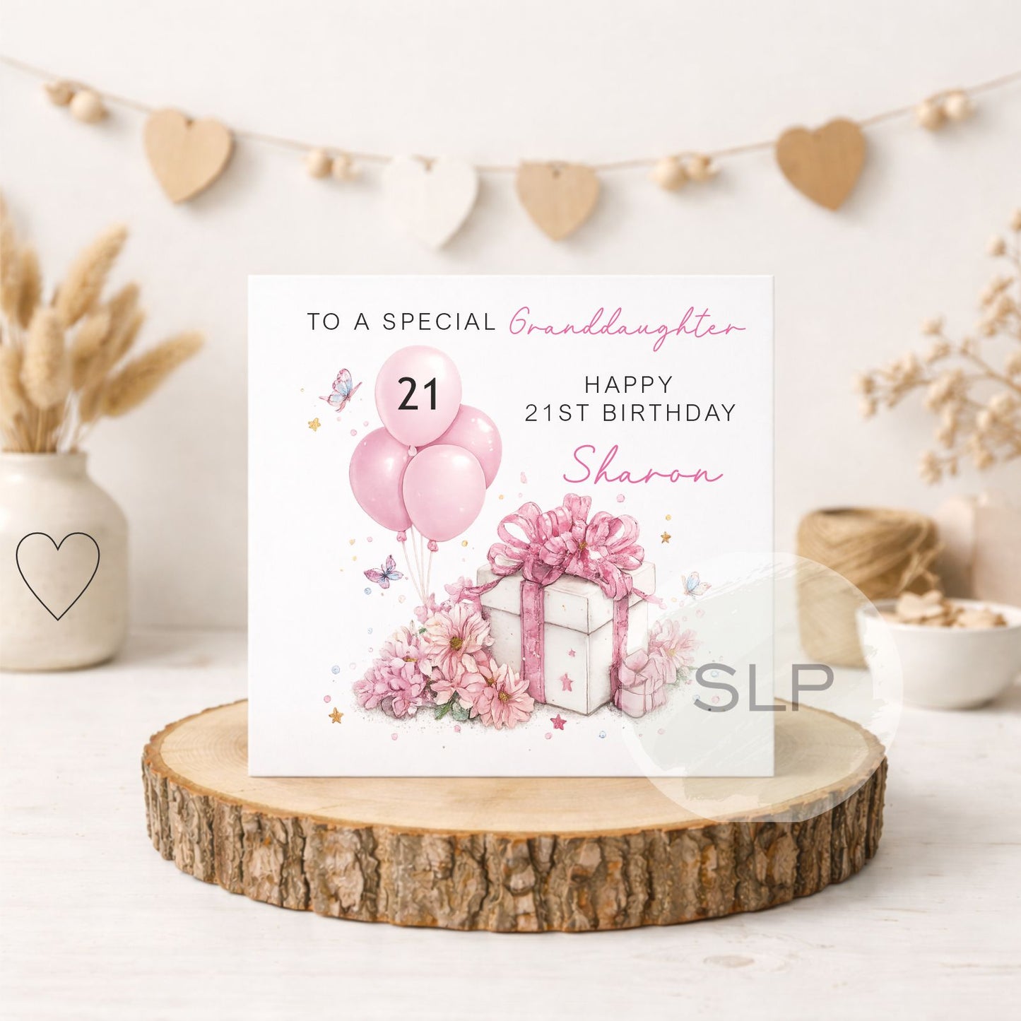 Personalised Birthday Card for Daughter or Granddaughter – Any Age Any Name – Pink Floral Gift Box Card – 18th 21st Birthday Card