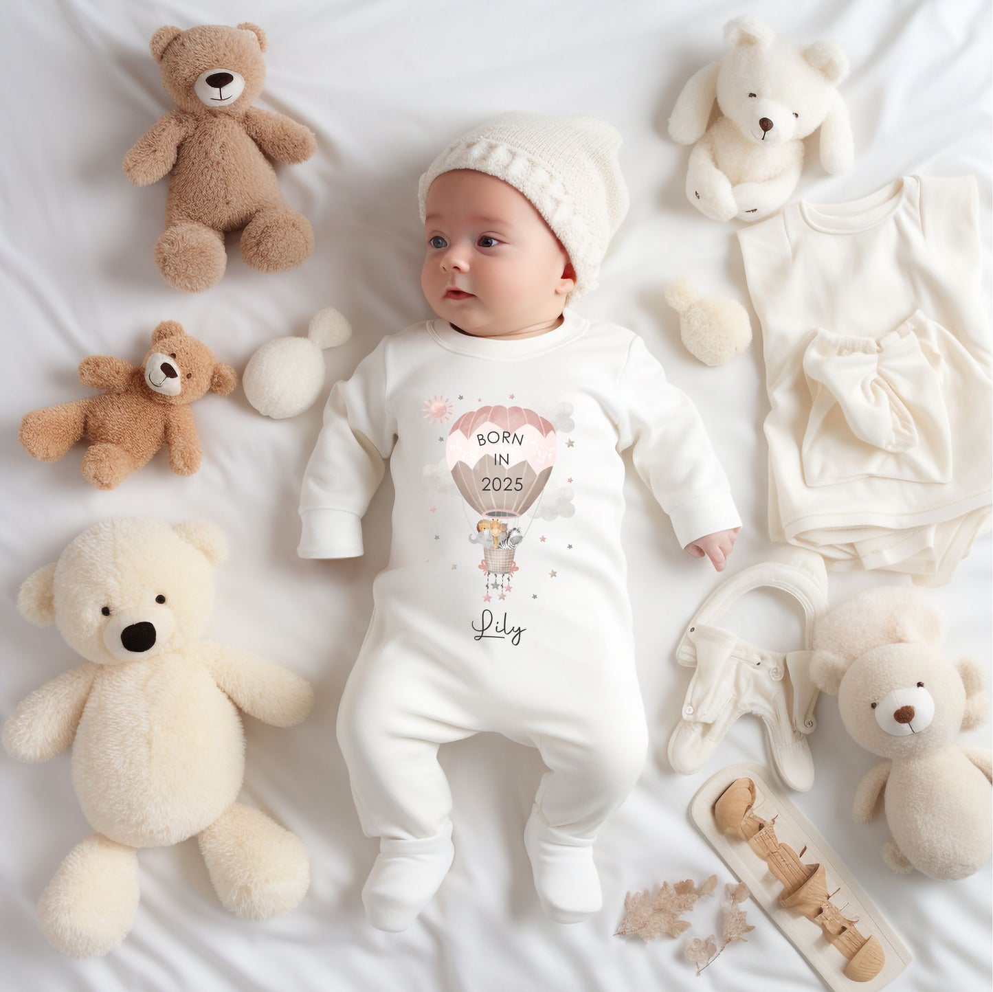 Born in 2025 personalised Baby sleepsuit