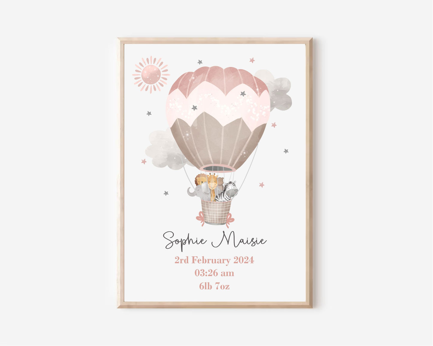 nursery wall art personalised with hot air ballon