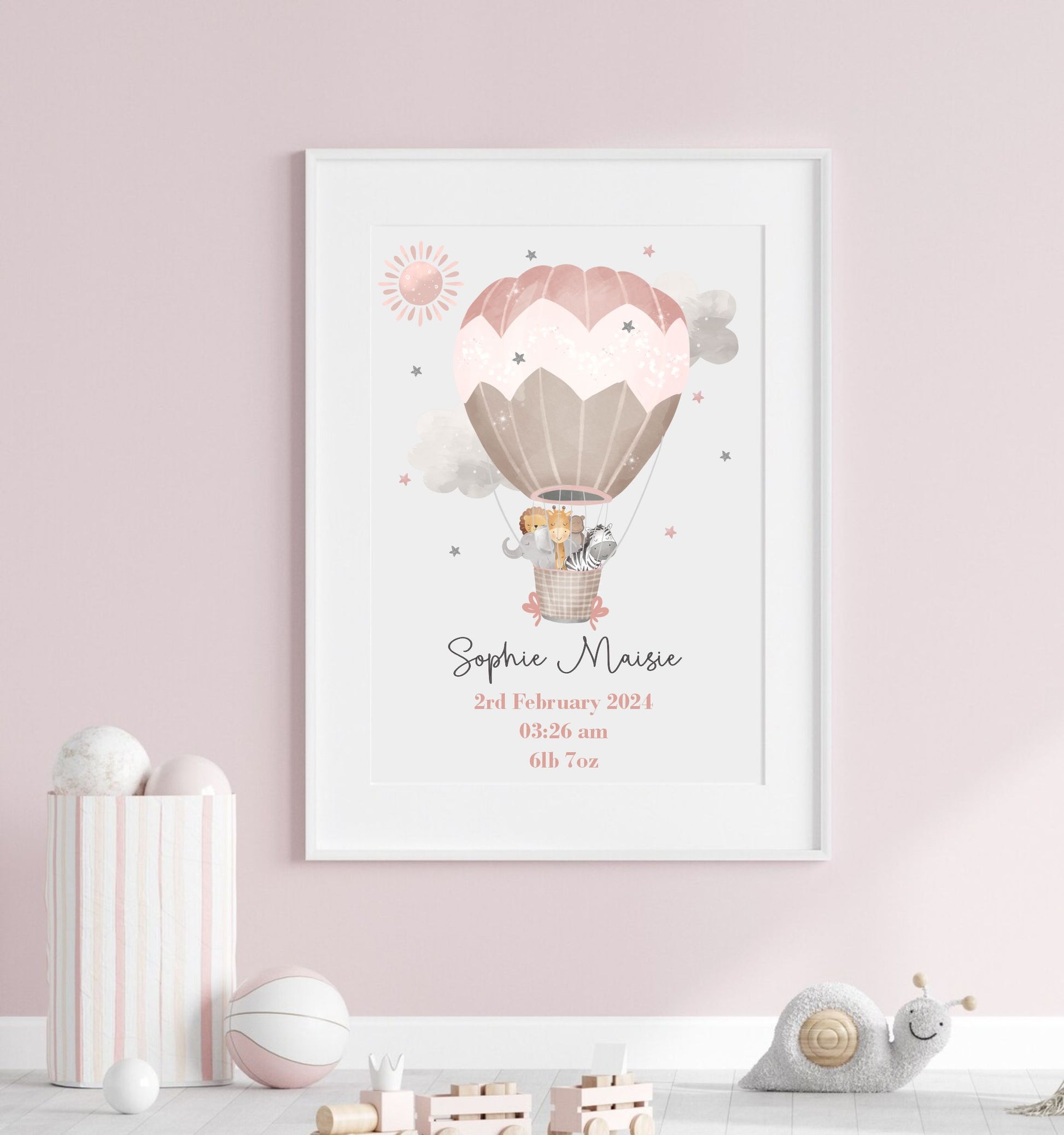 personalised nursery wall art with hot air balloon 