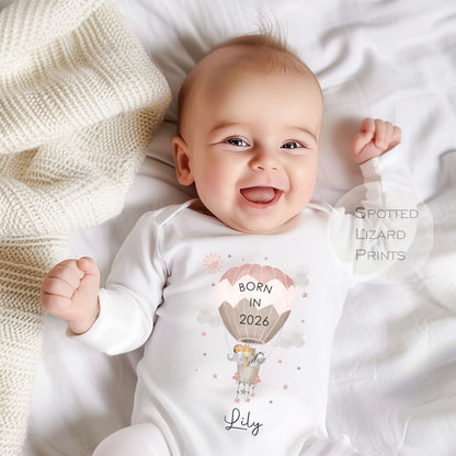 Personalized Safari Animal Baby Grow - Born in 2026 - Newborn Gift