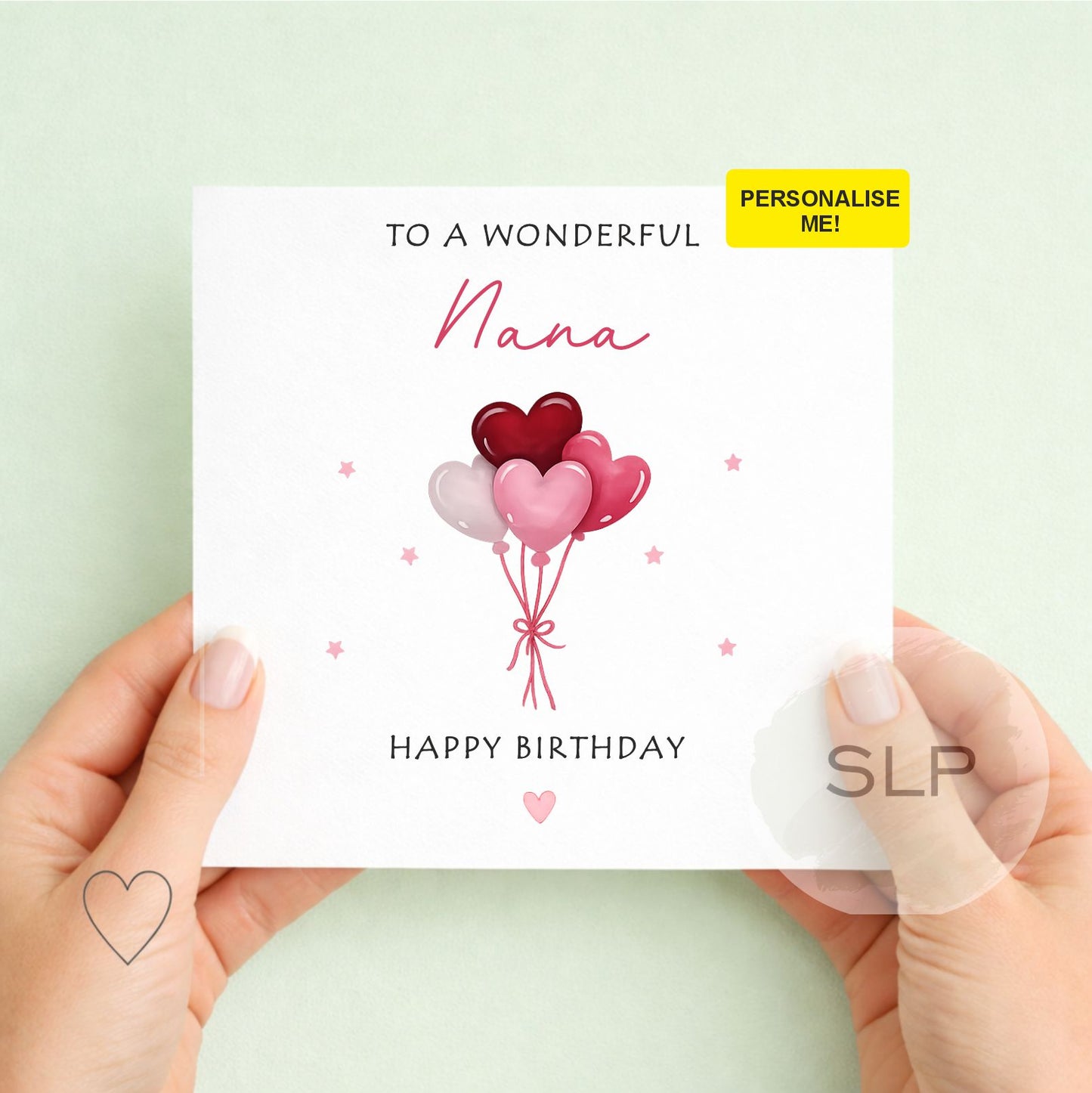 Personalised Birthday Card – Any Name & Any Age | Heart Balloon Birthday Card | Custom Birthday Card for Her, Mum, Nana, Friend