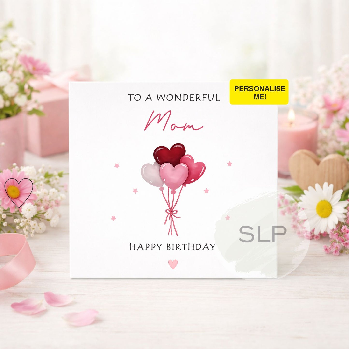 Personalised Birthday Card – Any Name & Any Age | Heart Balloon Birthday Card | Custom Birthday Card for Her, Mum, Nana, Friend